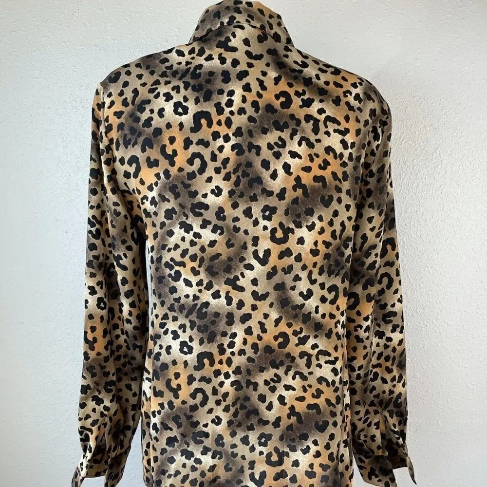 Vintage Rena Rowan Cheetah Button Down Shirt Size 8 EUC